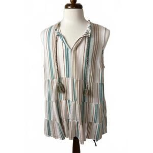 J.Jill Striped Sleeveless Tunic Top with Tassels